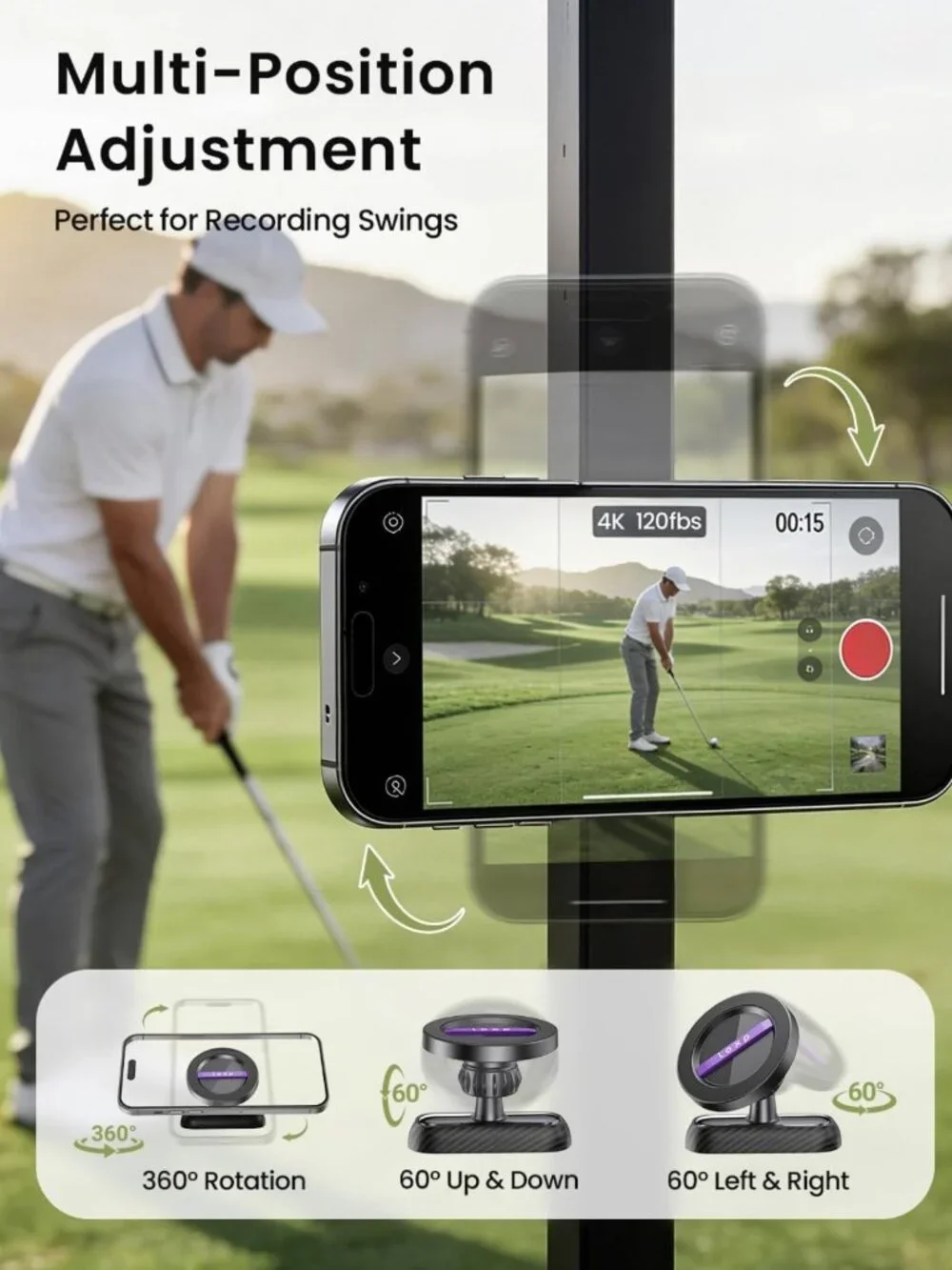 Magnetic Golf Cart Phone Holder - 360° Rotation, Unique Gift for Golfers & Dads